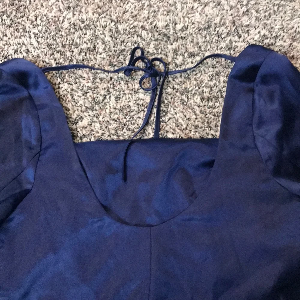 Wild Fable Bell Sleeve Scoop Tie Back Bodycon Mini Pleated Dress Navy | NWT! - Picture 6 of 9